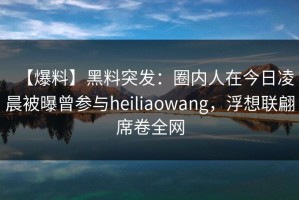 【爆料】黑料突发：圈内人在今日凌晨被曝曾参与heiliaowang，浮想联翩席卷全网