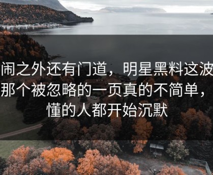 热闹之外还有门道，明星黑料这波操作那个被忽略的一页真的不简单，看懂的人都开始沉默