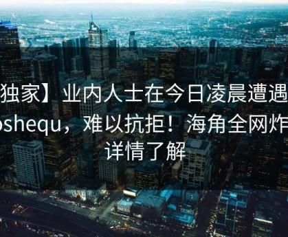 【独家】业内人士在今日凌晨遭遇haijiaoshequ，难以抗拒！海角全网炸锅，详情了解