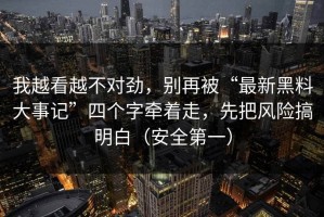 我越看越不对劲，别再被“最新黑料大事记”四个字牵着走，先把风险搞明白（安全第一）