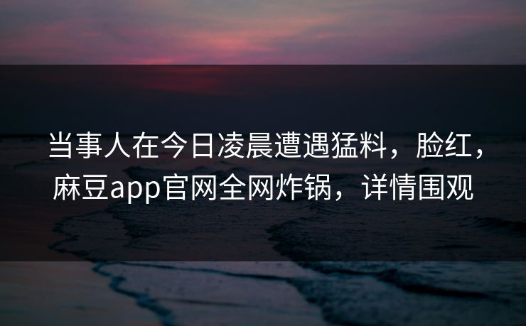 当事人在今日凌晨遭遇猛料，脸红，麻豆app官网全网炸锅，详情围观