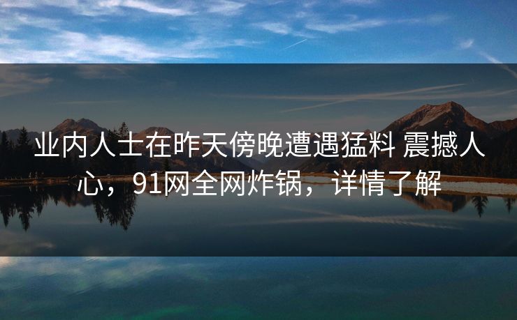 业内人士在昨天傍晚遭遇猛料 震撼人心，91网全网炸锅，详情了解