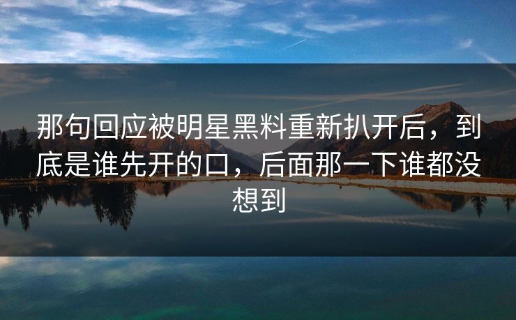 那句回应被明星黑料重新扒开后，到底是谁先开的口，后面那一下谁都没想到